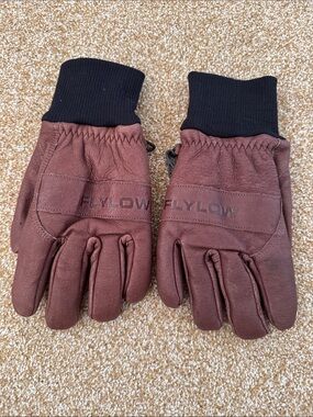 Flylow Mauve/Brown Leather Insulated Gloves with Knit Cuffs